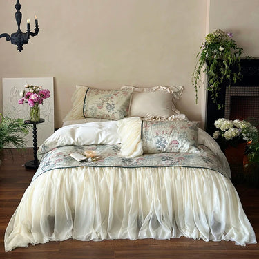 Nature Leaves Print French Princess Lyocell Cotton Skin-friendly Bedding Set